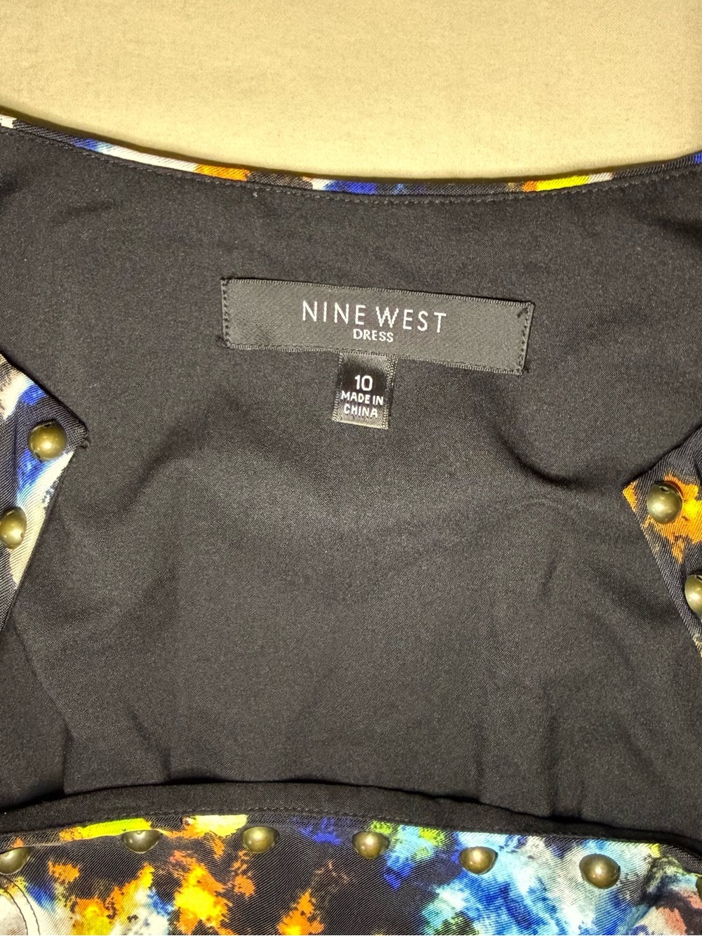 Nine West Abstract Print Stud Detail Dress Size 10 - Picture 2 of 11